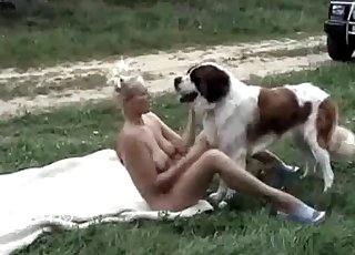 Nice outdoor bestiality with a trained animal