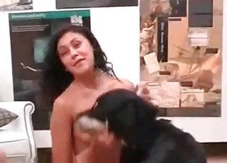 Kinky dog seduced by two chicks
