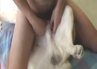 Guy fooling around with a sexy white beast