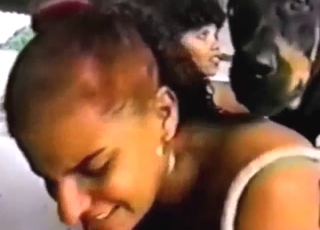 Brunette cuckquean watching dog fuck girl